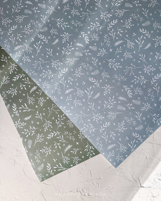 Winter Foliage in Green and Blue wrapping paper sheets - Set of 4