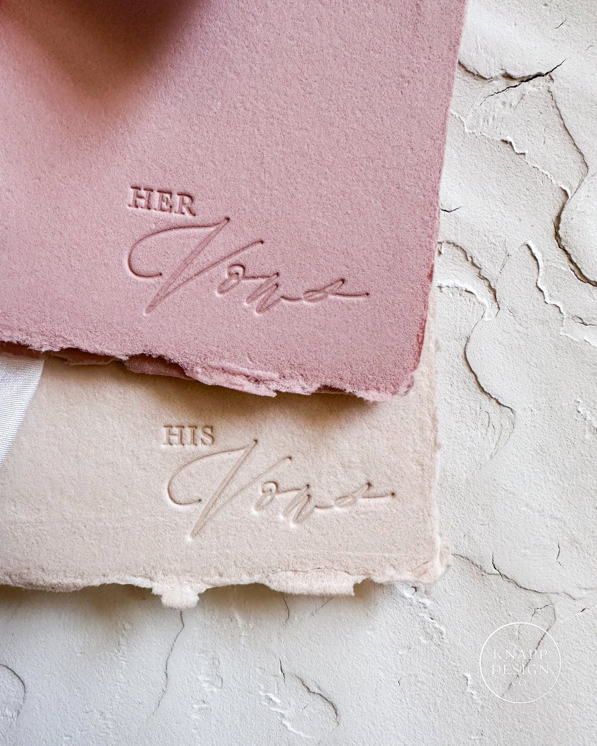 HER Wedding Vow Book • Letterpress on Dusty Pink Handmade paper with Silk Ribbon