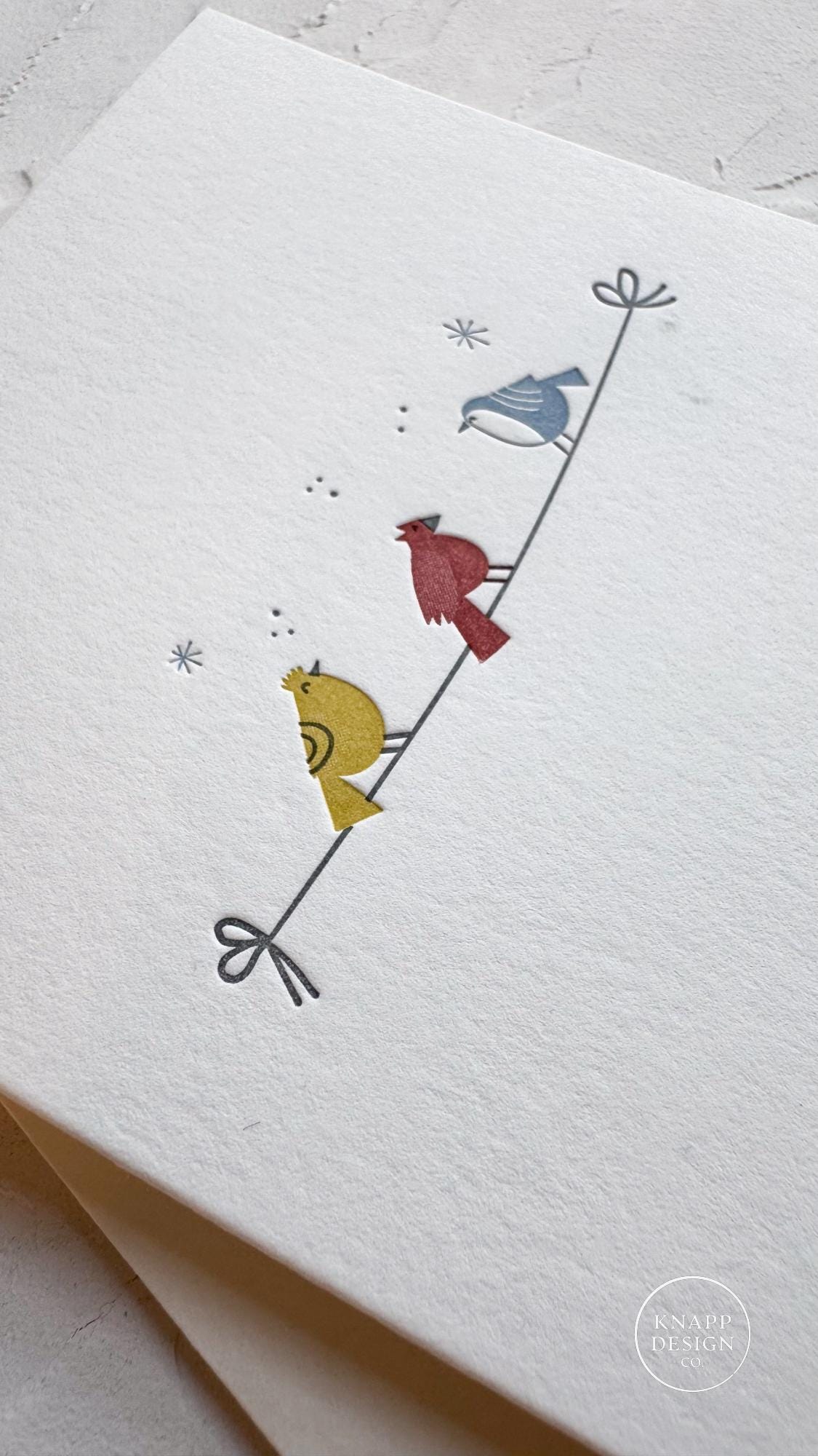 Festive Winter Animals - Minimalist Letterpress Holiday card SET • 4-color letterpress cards