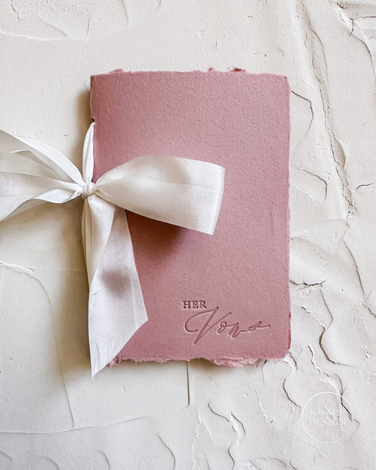 HER Wedding Vow Book • Letterpress on Dusty Pink Handmade paper with Silk Ribbon