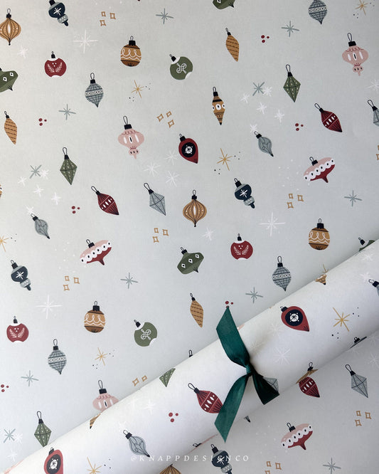 Holiday ornament wrapping paper sheets - Set of 2