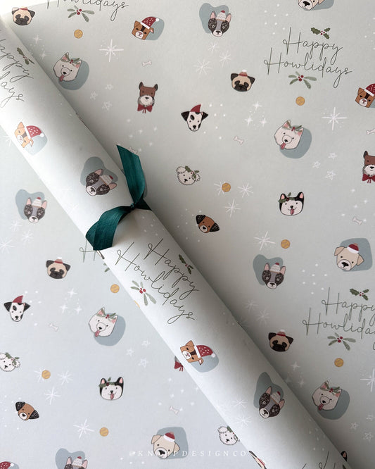 Happy Howlidays Wrapping Paper – Dog Themed (Set of 2)