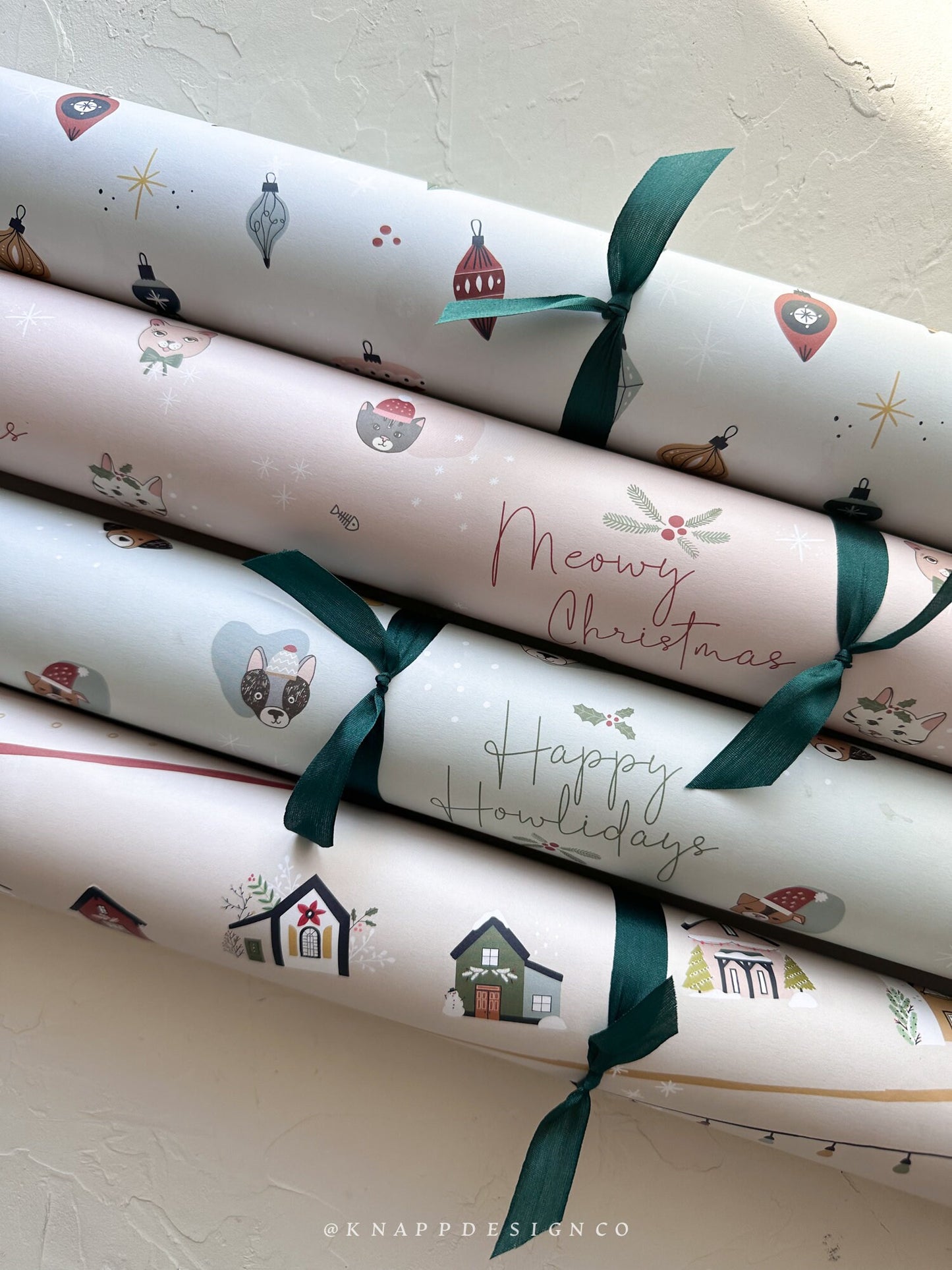 Winter Foliage in Green and Blue wrapping paper sheets - Set of 4