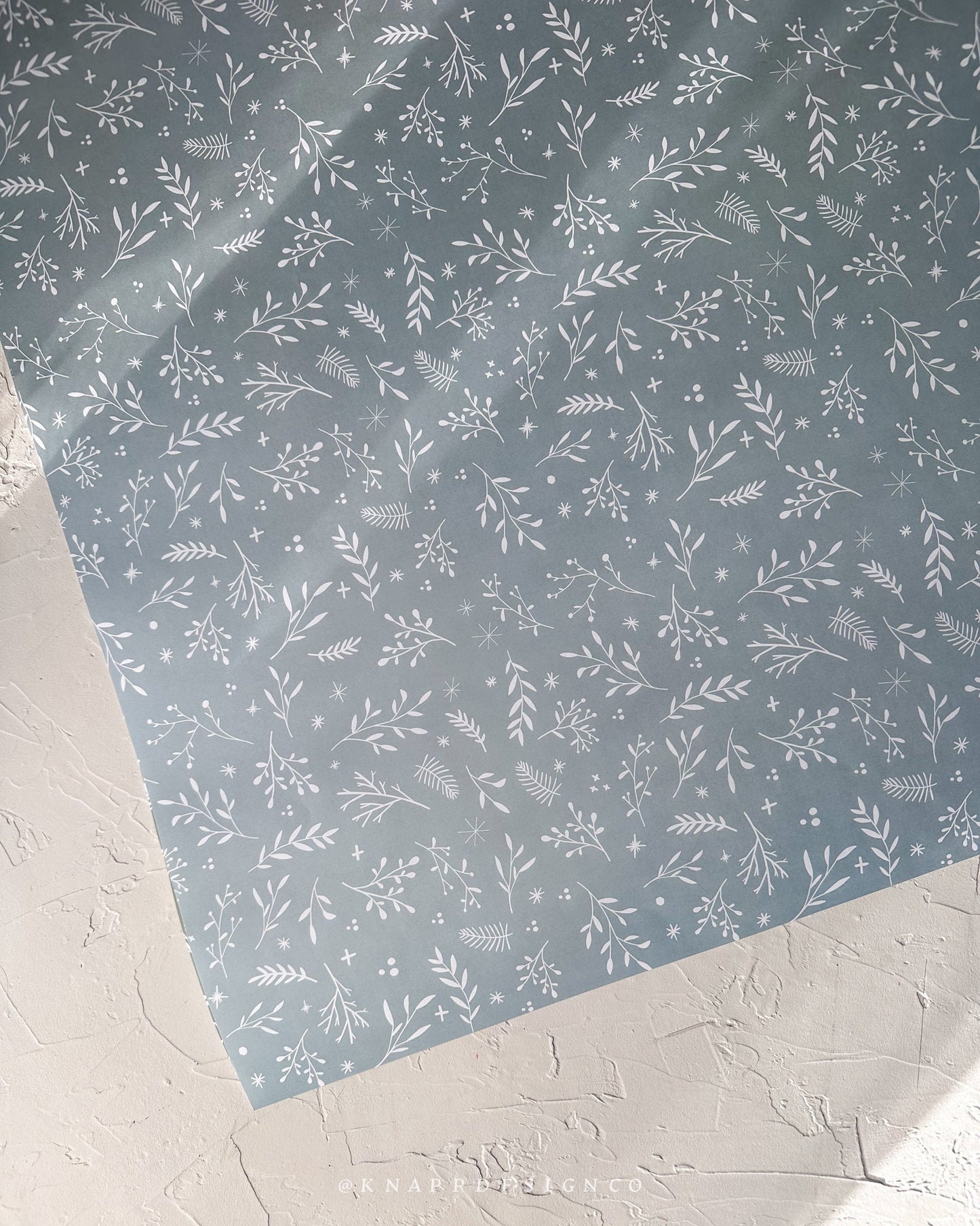 Winter Foliage in Green and Blue wrapping paper sheets - Set of 4