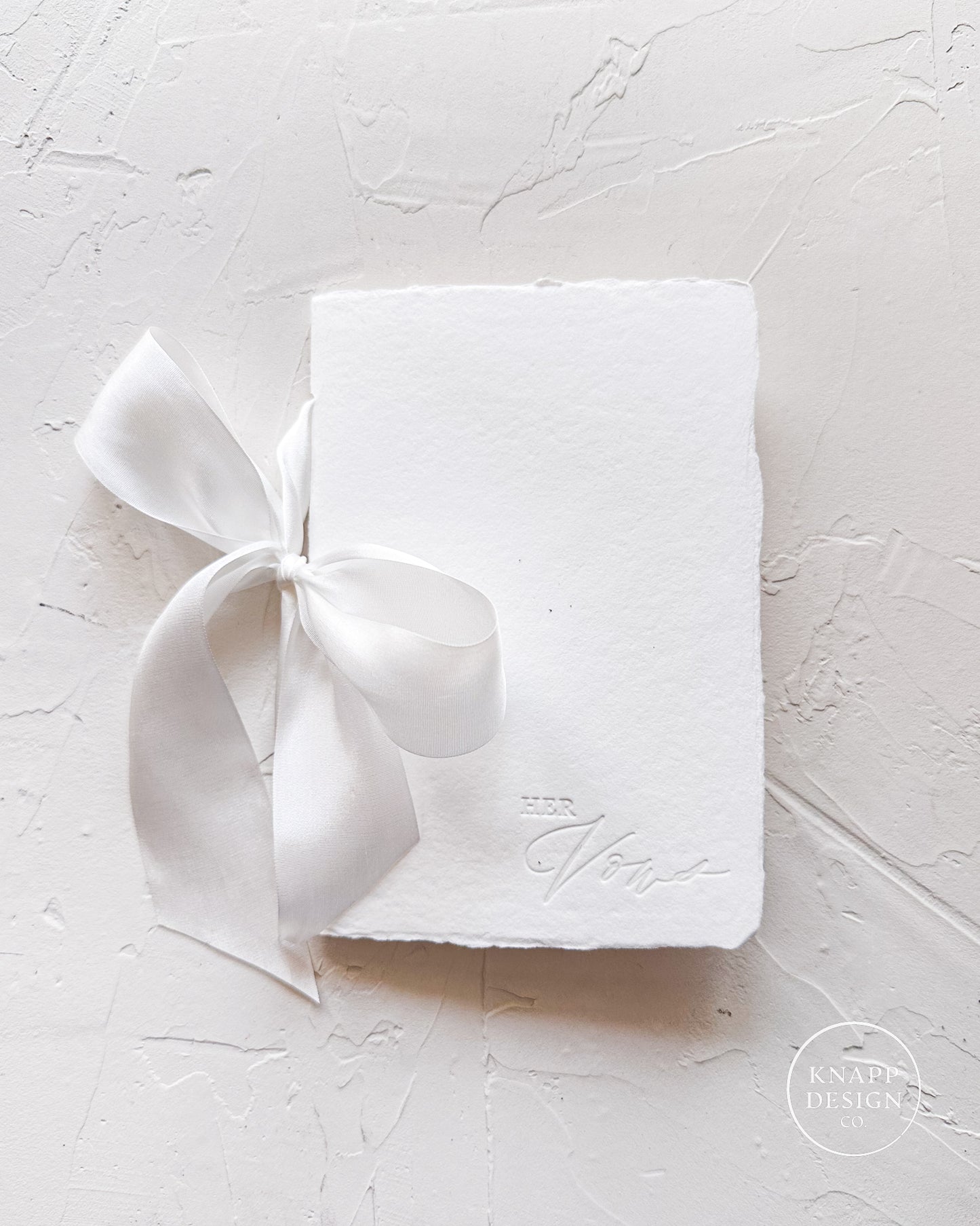 HER Wedding Vow Book • Letterpress on White Handmade paper with Custom Silk Ribbon Color