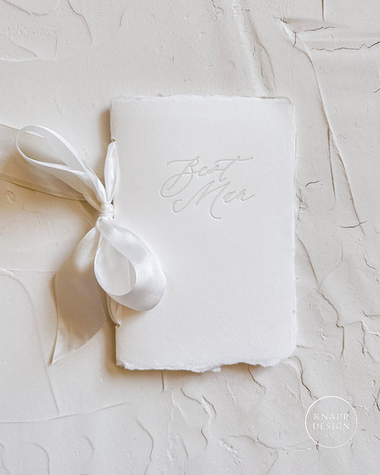 Best Man TOAST/SPEECH Book • Letterpress on White Handmade paper with Silk Ribbon Color