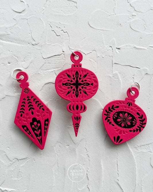 Letterpress Ornament • Guitar Pick • Hot Pink