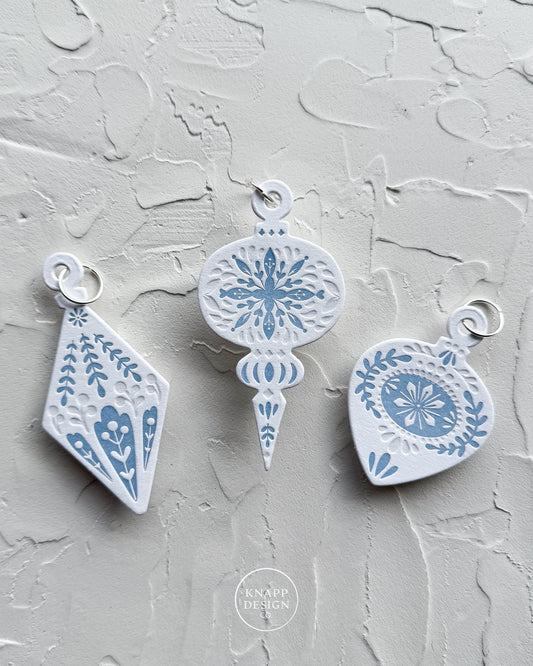 Letterpress Ornament • Diamond • White/Blue
