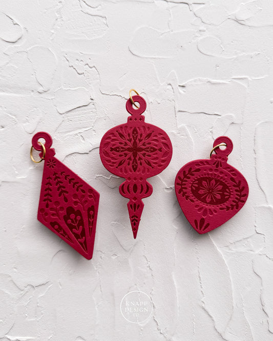 Letterpress Ornament • Guitar Pick • Red/Red