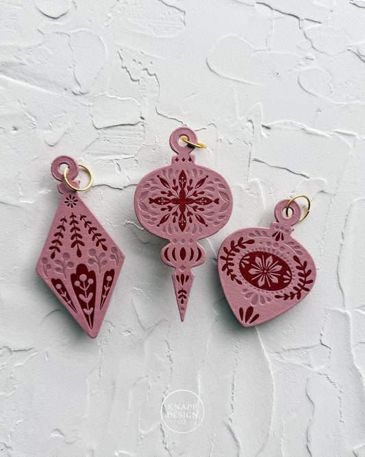 Letterpress Ornament • Guitar Pick • Pink/Red