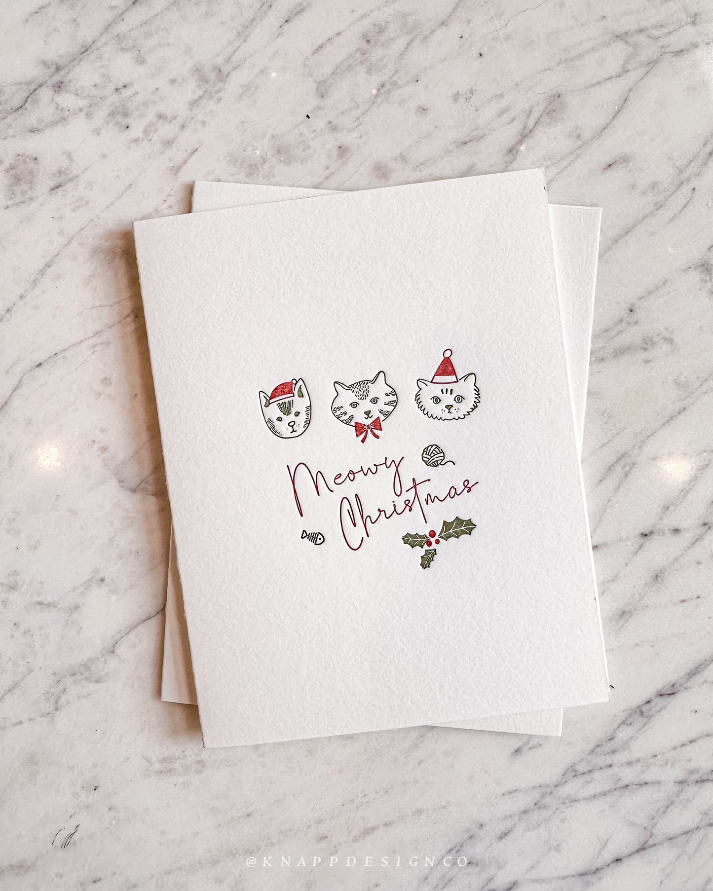 Meowy Christmas Card: Punny Cat Holiday, Letterpress Printed