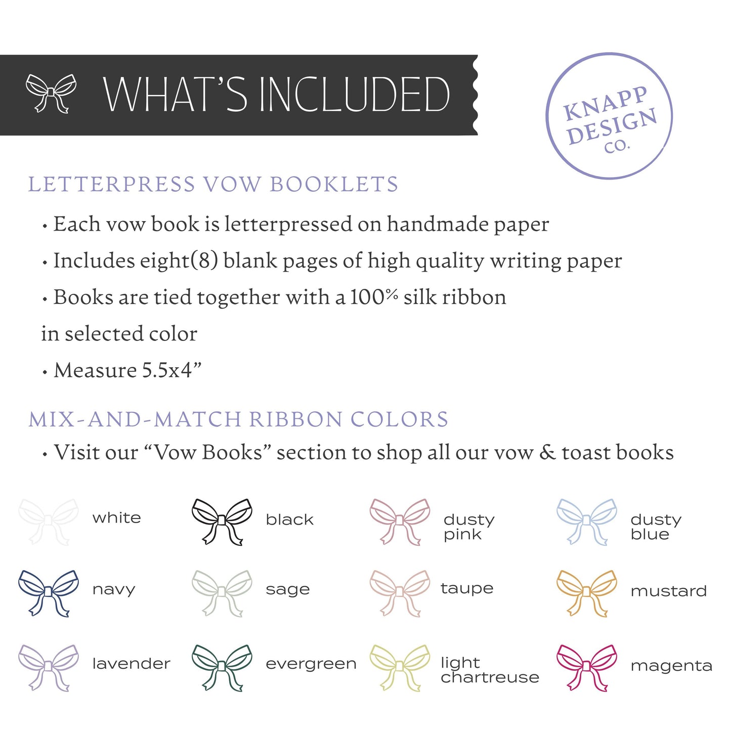His Vow Book • Letterpress on White Handmade Paper with Silk Ribbon