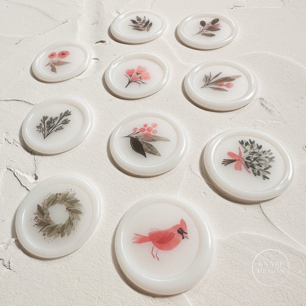 Watercolor Christmas Wax Seals: Translucent Vellum Seals, Set of 10