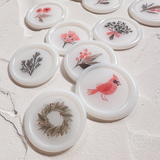Watercolor Christmas Wax Seals: Translucent Vellum Seals, Set of 10