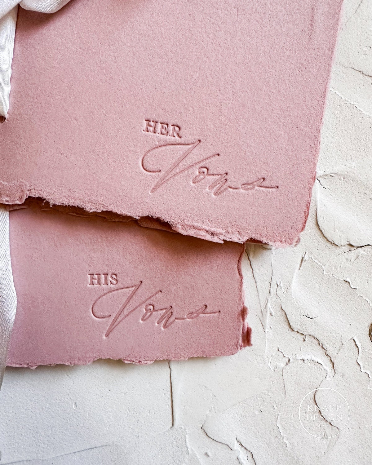 HER Wedding Vow Book • Letterpress on Dusty Pink Handmade paper with Silk Ribbon