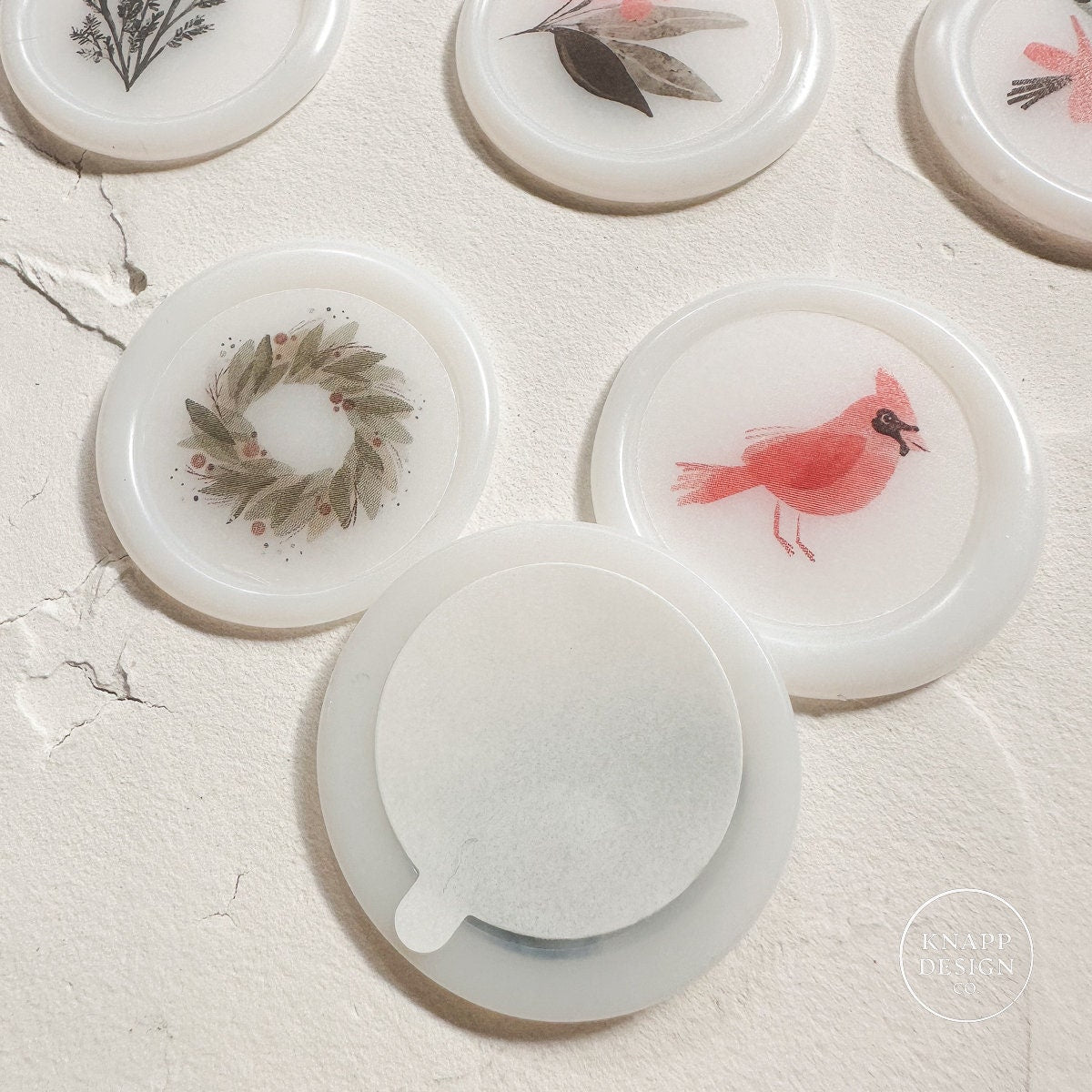 Watercolor Christmas Wax Seals: Translucent Vellum Seals, Set of 10