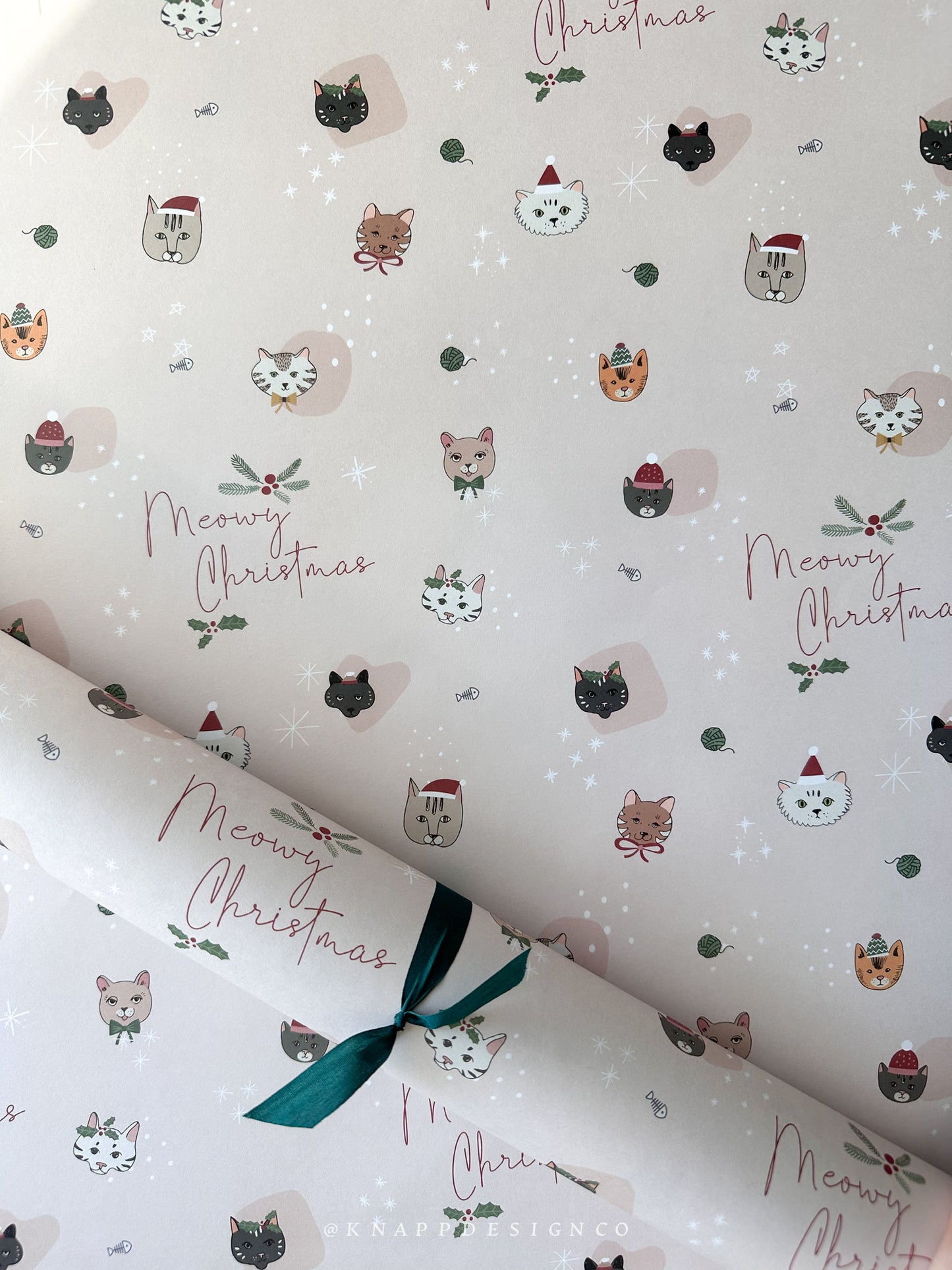 Meowy Christmas cat themed wrapping paper sheets - Set of 2