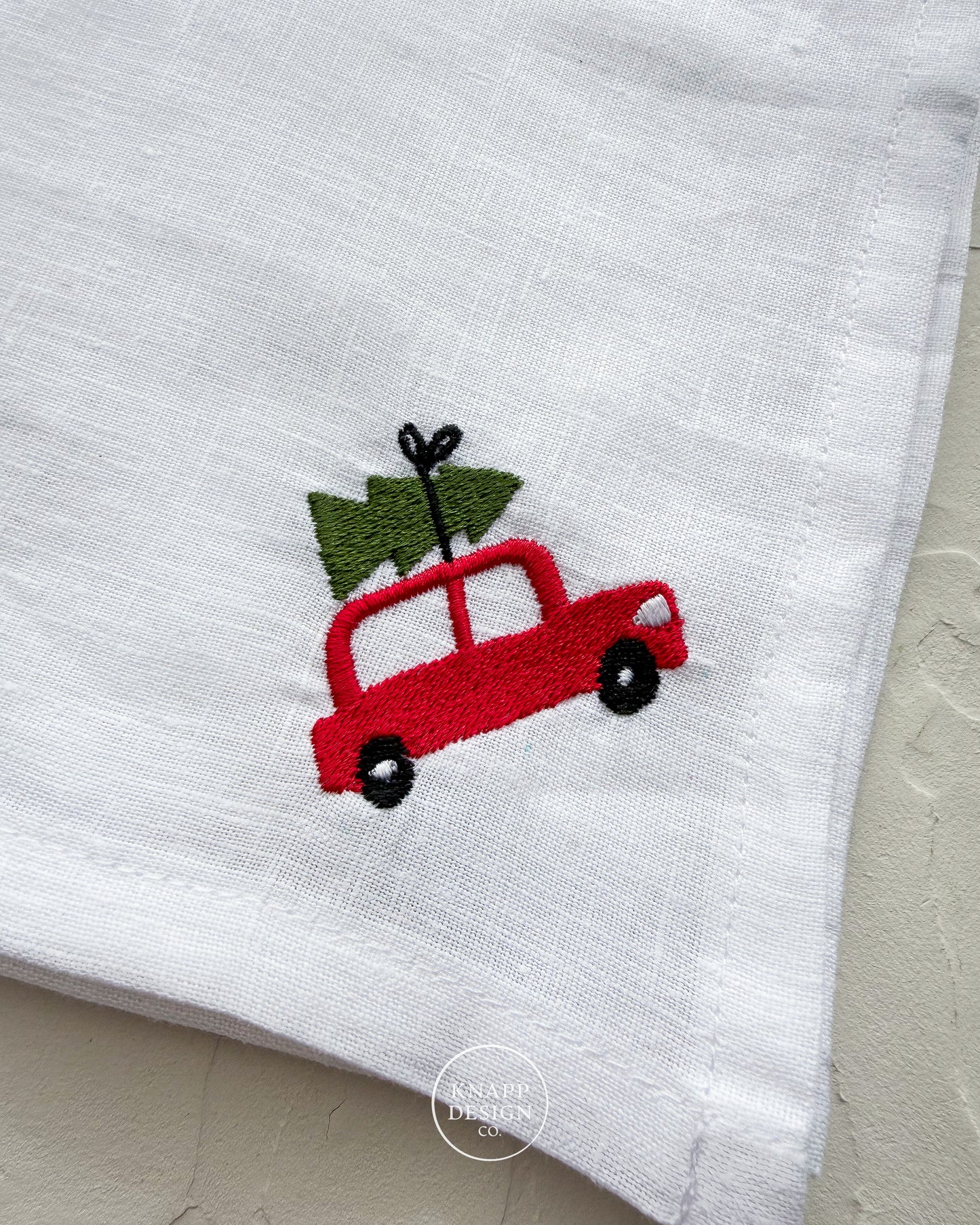Embroidered Dinner Napkin • Car with Tree