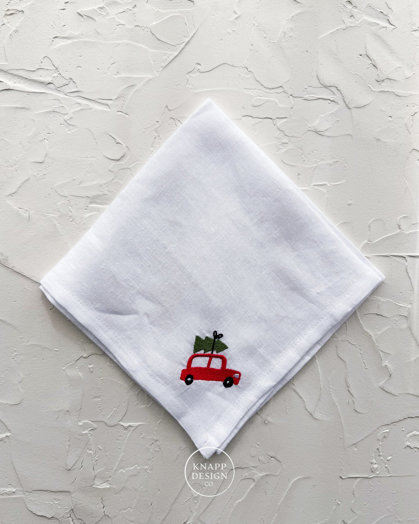 Embroidered Dinner Napkin • Car with Tree