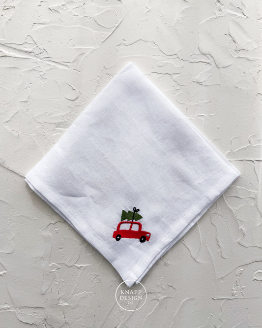 Embroidered Dinner Napkin • Car with Tree