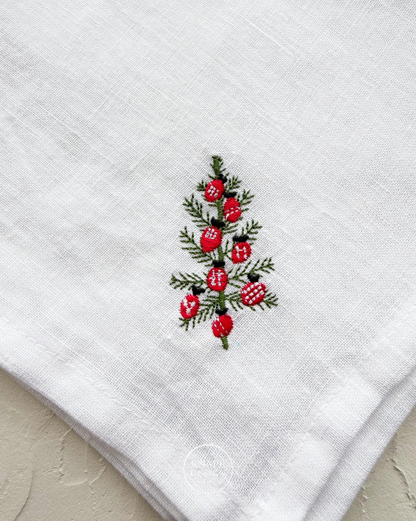 Embroidered Cocktail Napkin • Tree with Ornaments