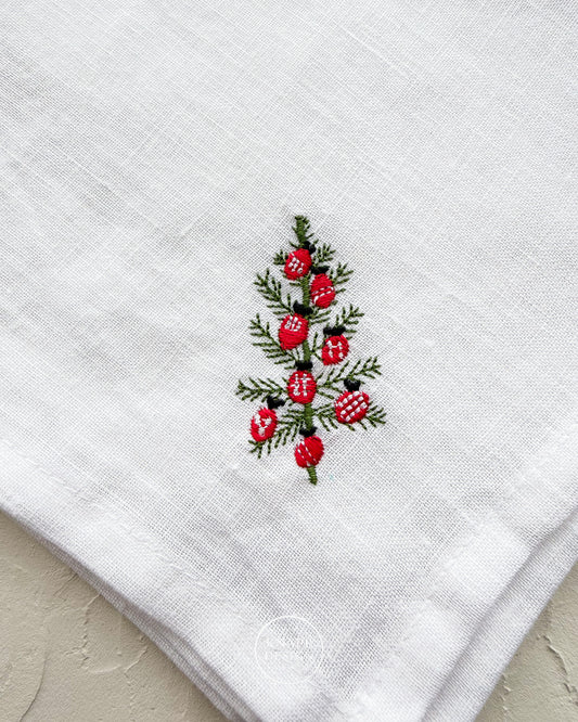 Embroidered Cocktail Napkin • Tree with Ornaments