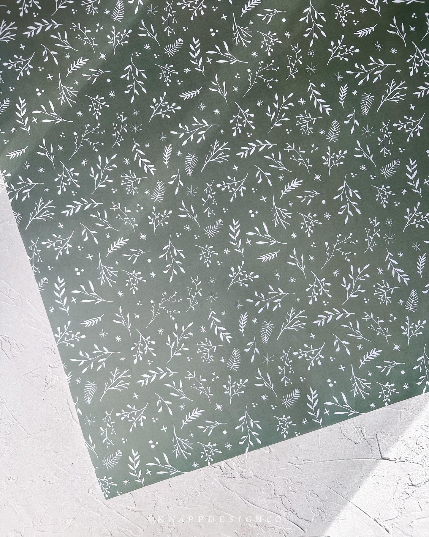 Sage Green Winter Foliage Wrapping Paper (Set of 2 Sheets)