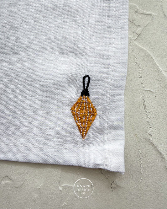 Embroidered Cocktail Napkin • Yellow Ornament