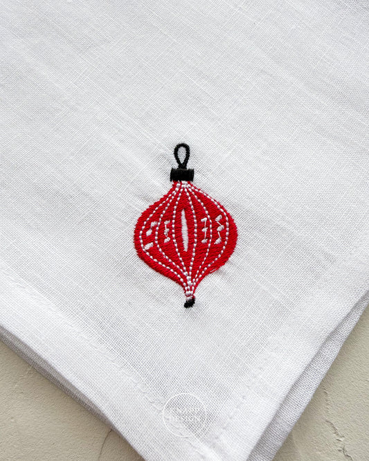 Embroidered Cocktail Napkin • Red Ornament