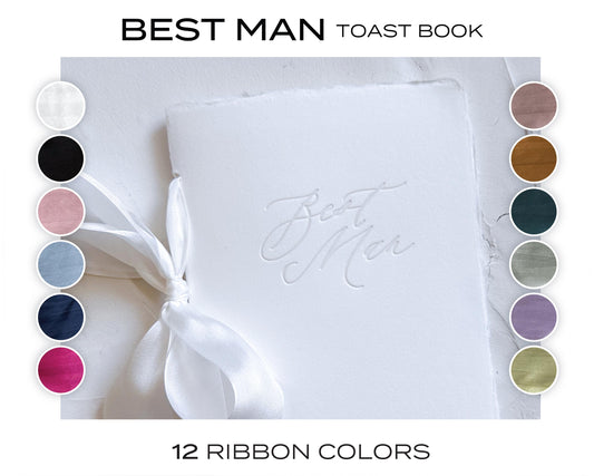 Best Man TOAST/SPEECH Book • Letterpress on White Handmade paper with Silk Ribbon Color