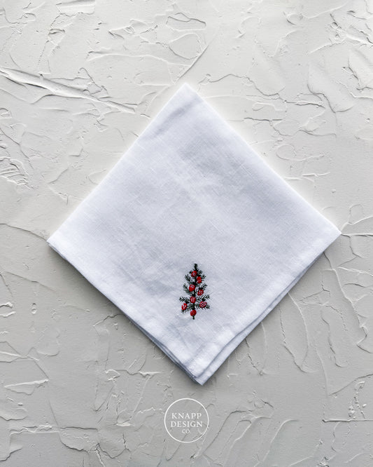 Embroidered Dinner Napkin • Tree with Ornaments
