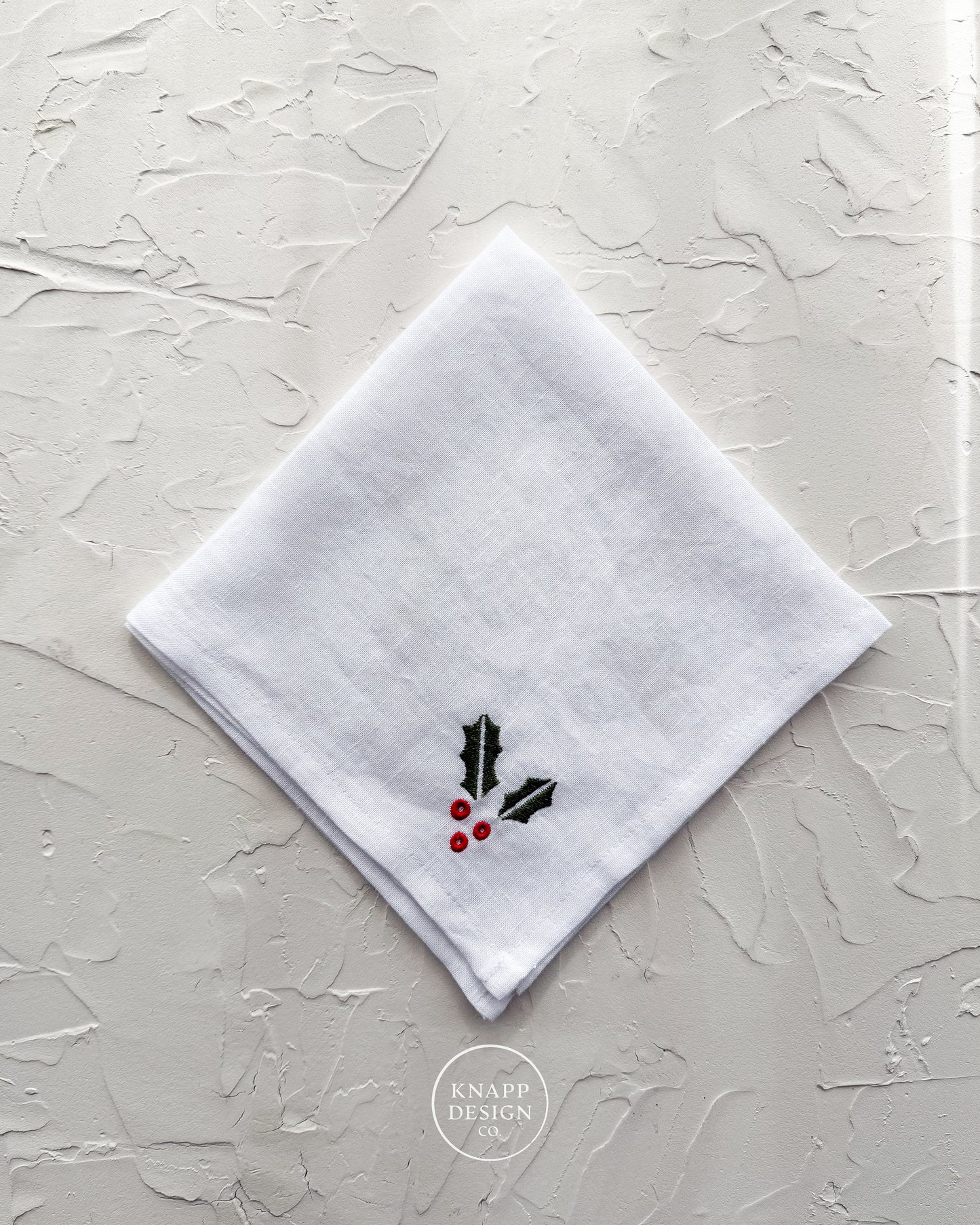 Embroidered Dinner Napkin • Holly Leaf