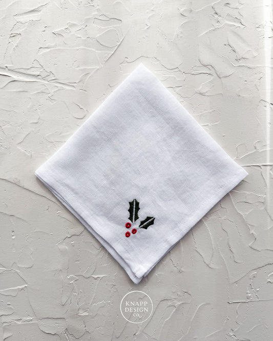 Embroidered Dinner Napkin • Holly Leaf