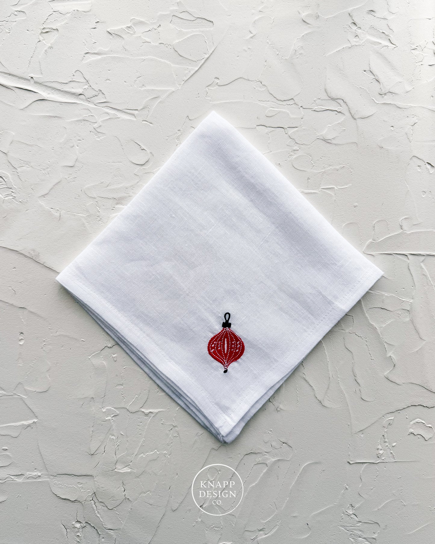 Embroidered Dinner Napkin • Red Ornament