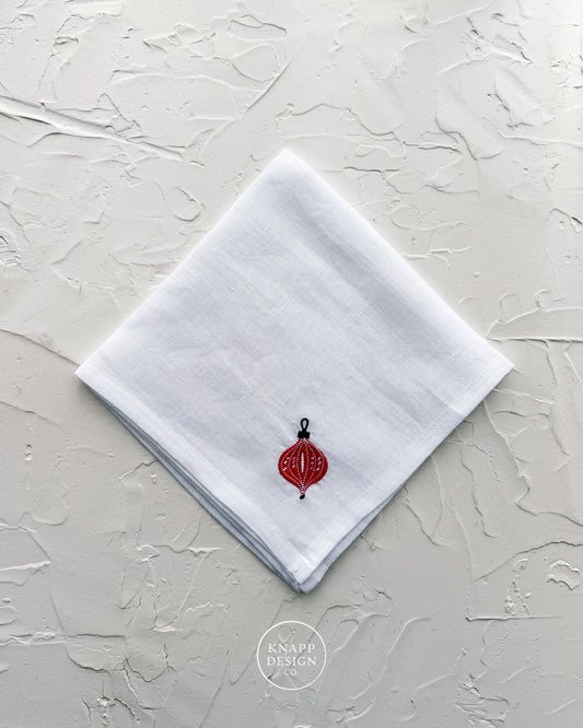 Embroidered Dinner Napkin • Red Ornament