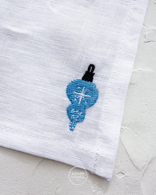 Embroidered Cocktail Napkin • Blue Ornament