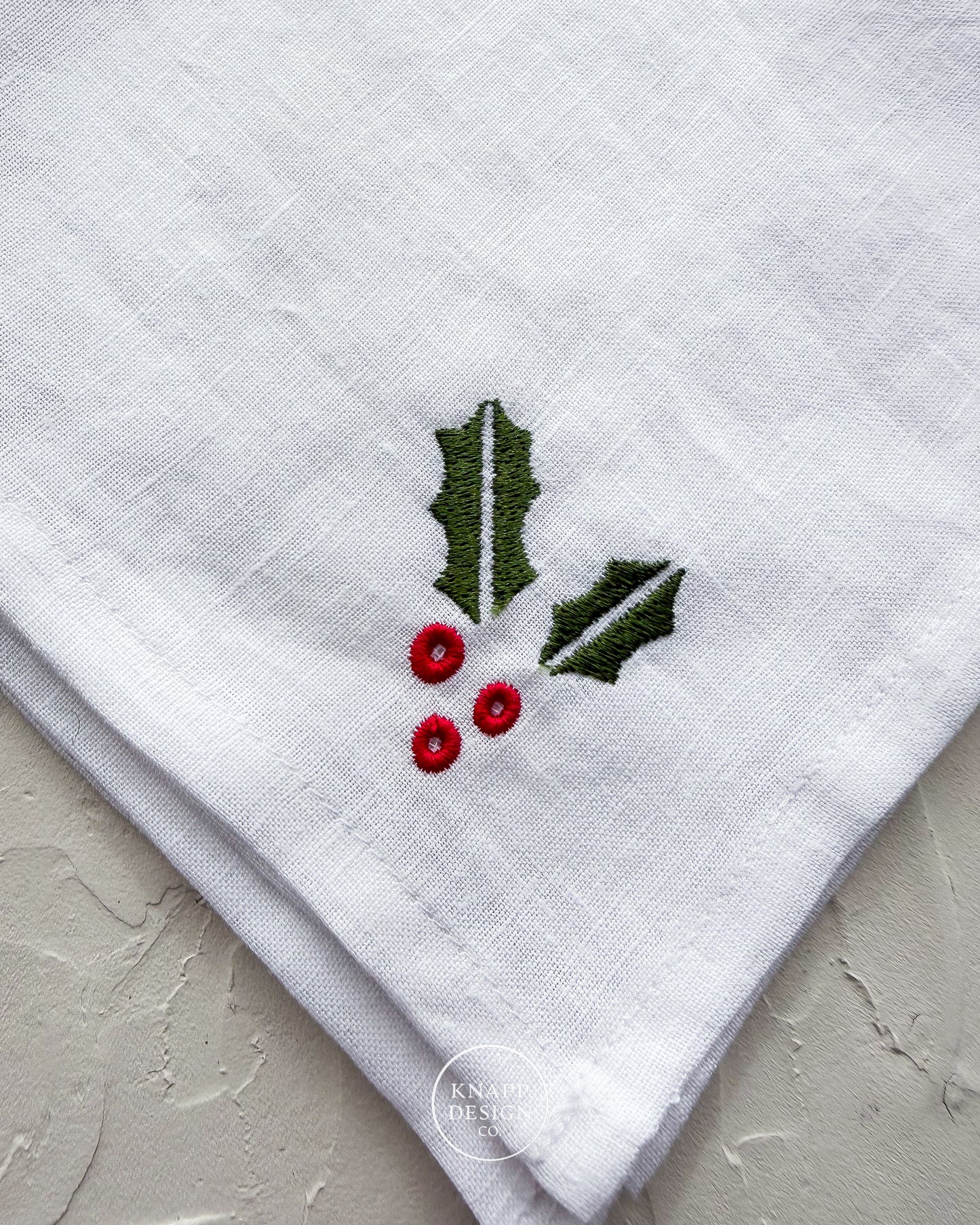Embroidered Dinner Napkin • Holly Leaf