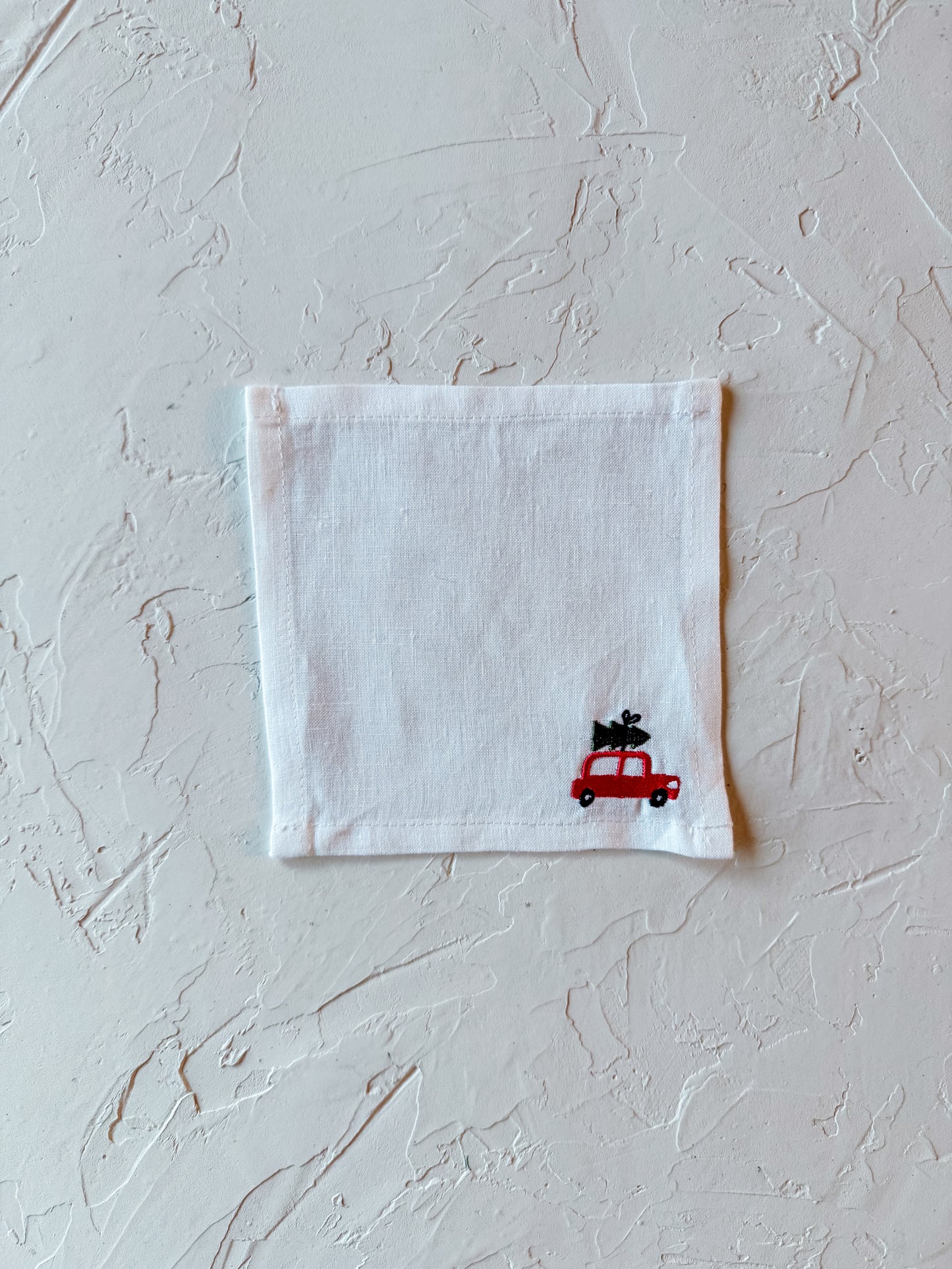 Embroidered Holiday Linen Cocktail Napkins