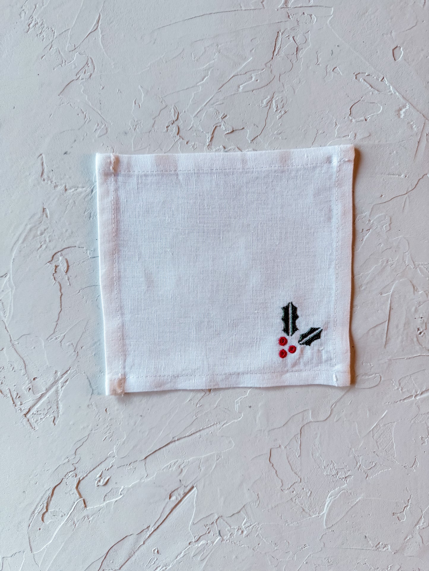 Embroidered Holiday Linen Cocktail Napkins