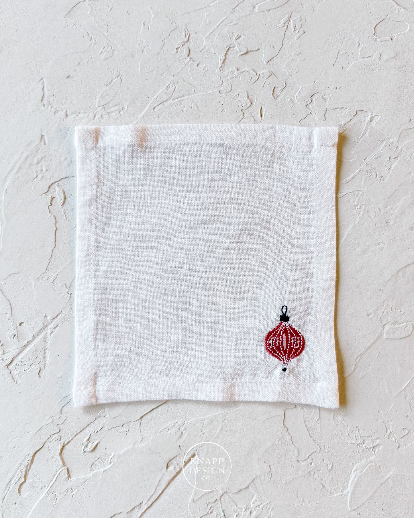 Embroidered Cocktail Napkin • Red Ornament