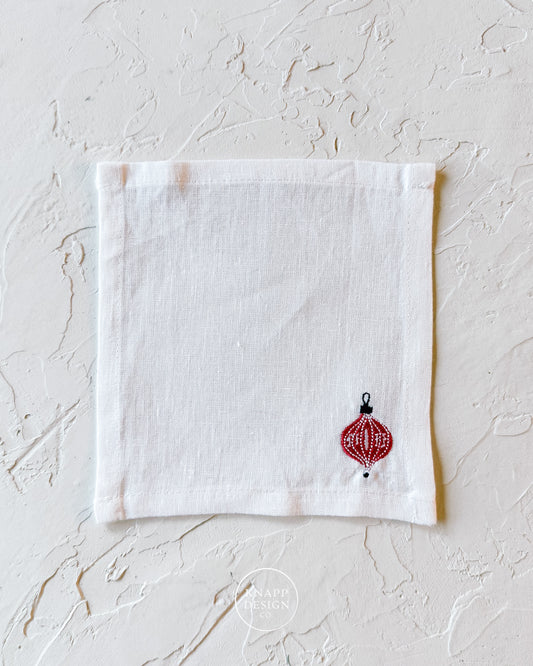 Embroidered Cocktail Napkin • Red Ornament