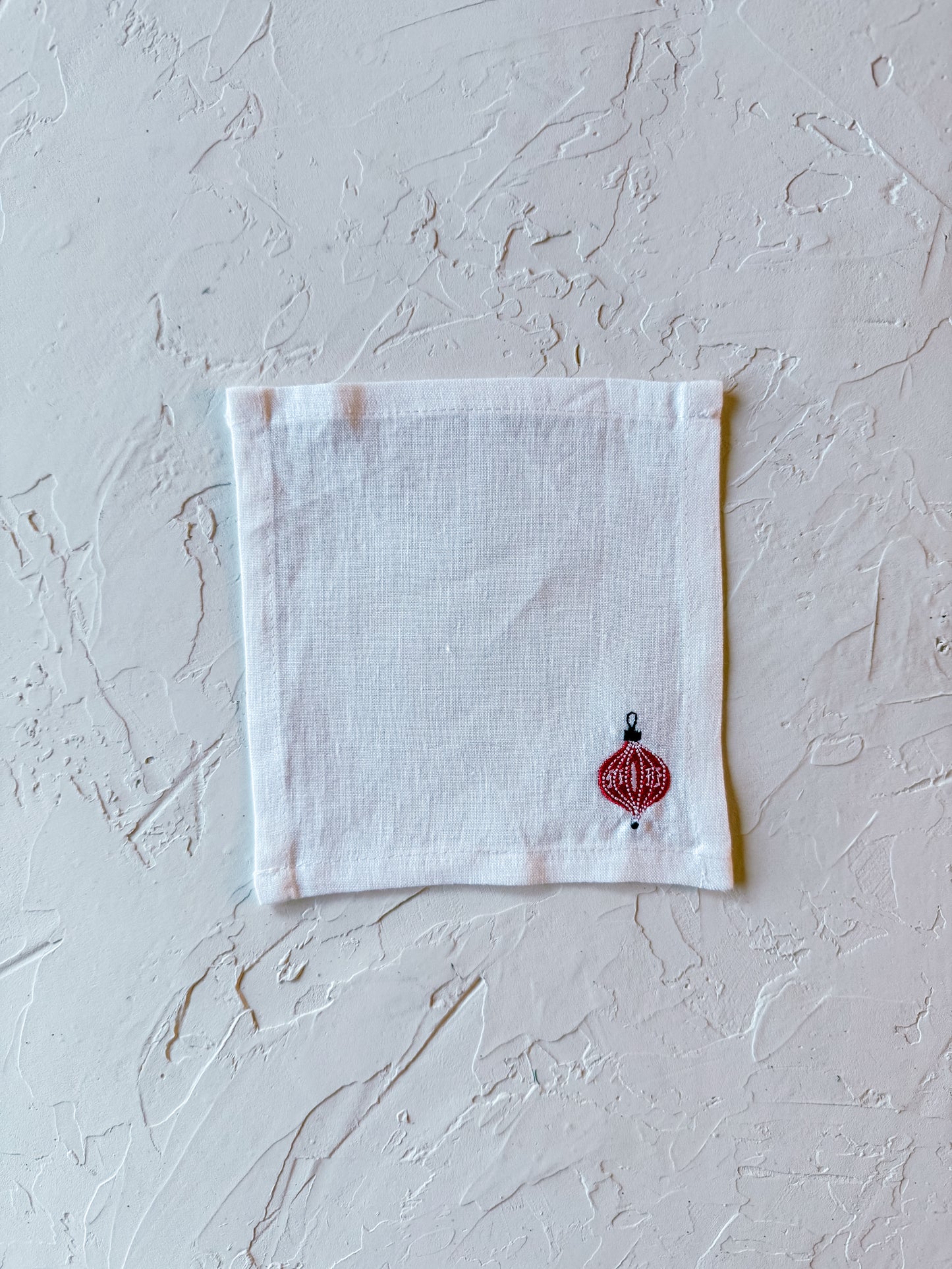 Embroidered Holiday Linen Cocktail Napkins