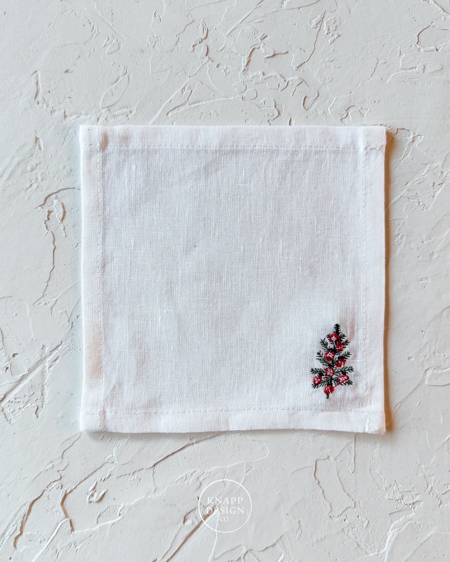 Embroidered Cocktail Napkin • Tree with Ornaments
