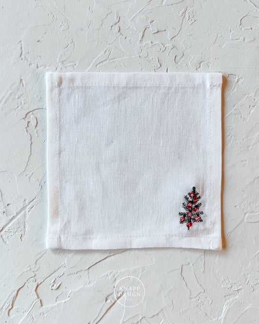 Embroidered Cocktail Napkin • Tree with Ornaments