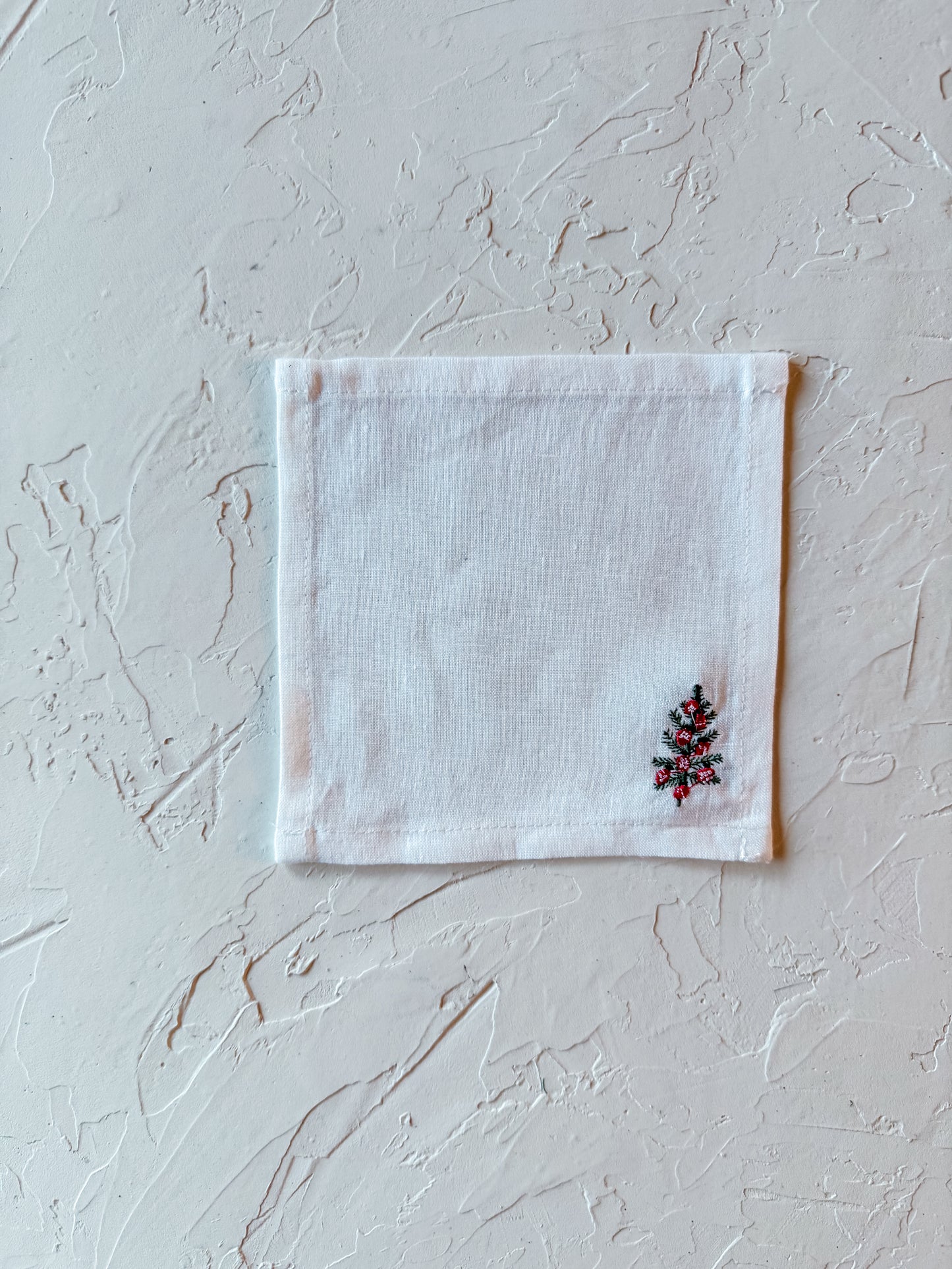 Embroidered Holiday Linen Cocktail Napkins