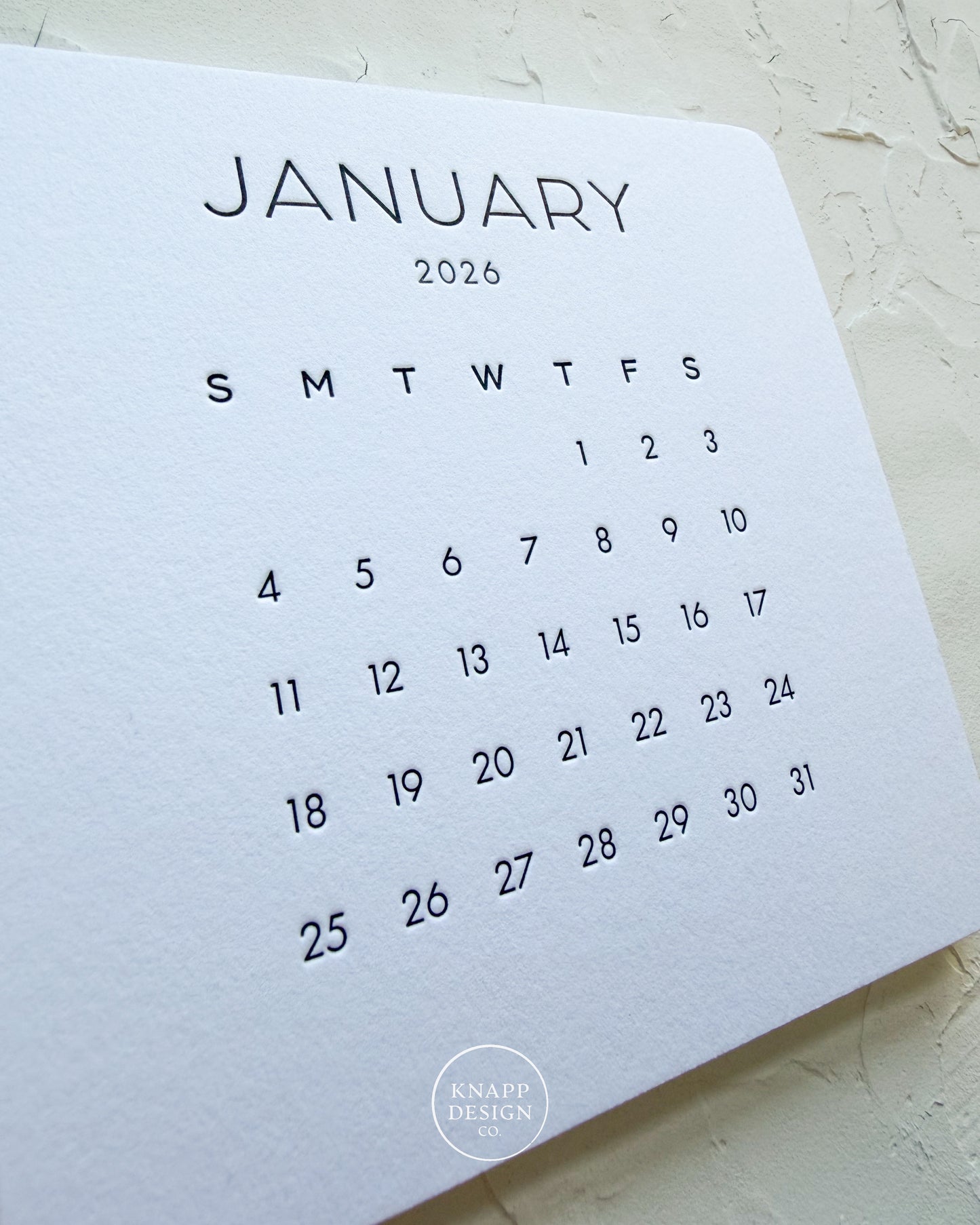 2026 Letterpress Calendar with stand