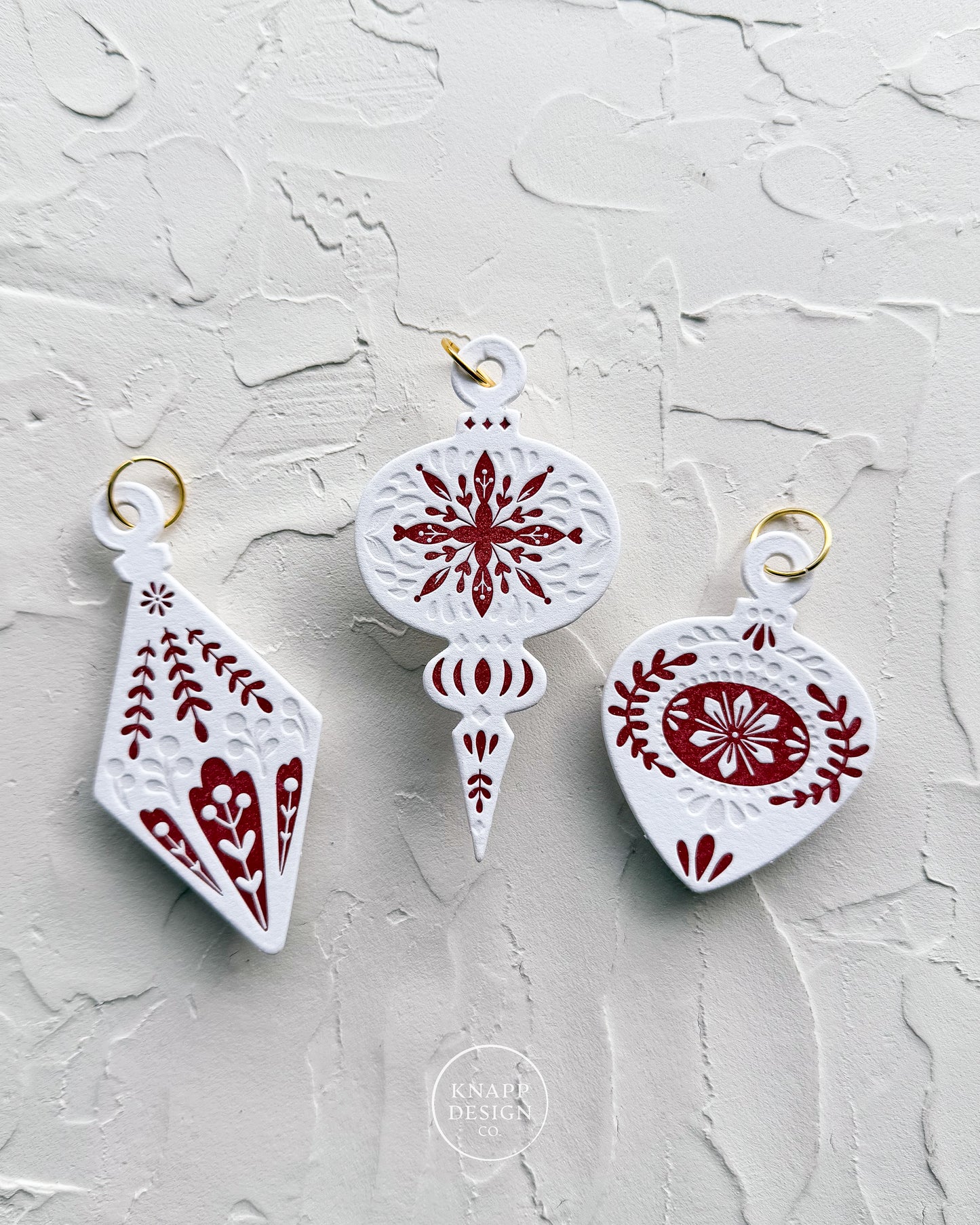 Letterpress Ornament • Diamond • White/Red