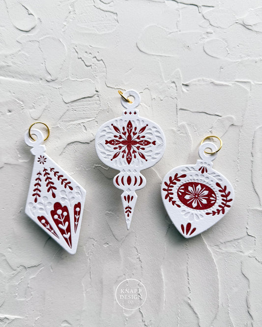 Letterpress Ornament • Diamond • White/Red