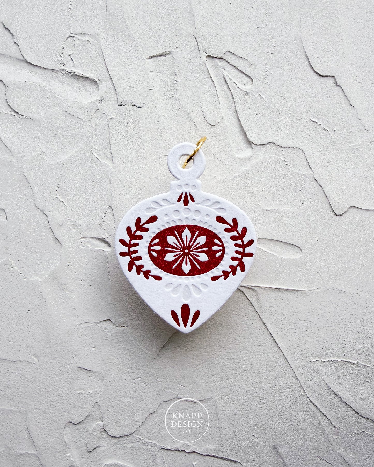 Letterpress Ornament • Guitar Pick • White/Red