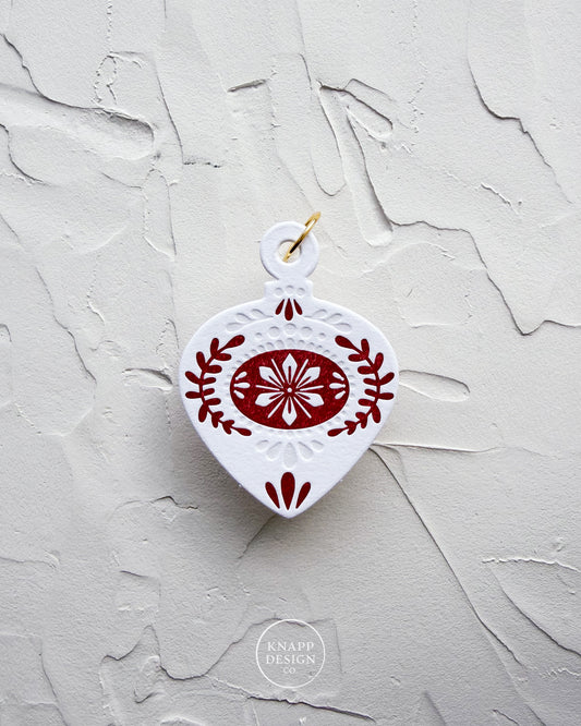 Letterpress Ornament • Guitar Pick • White/Red